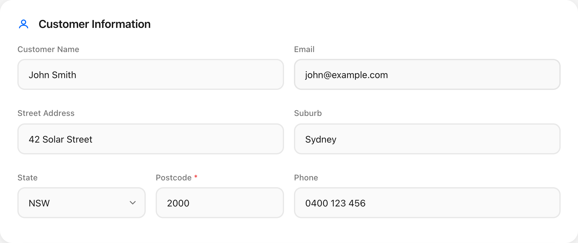 Customer form filled