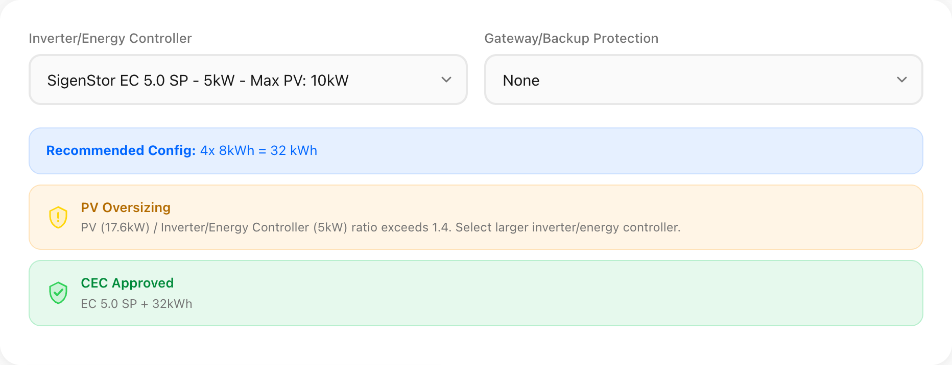 Inverter section with CEC status